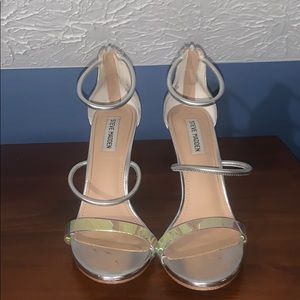 Silver metallic shiny looped heels